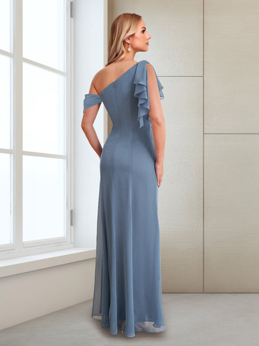 Sheath/Column One-Shoulder Sleeveless Long Mother of the Bride Dresses with Split Side