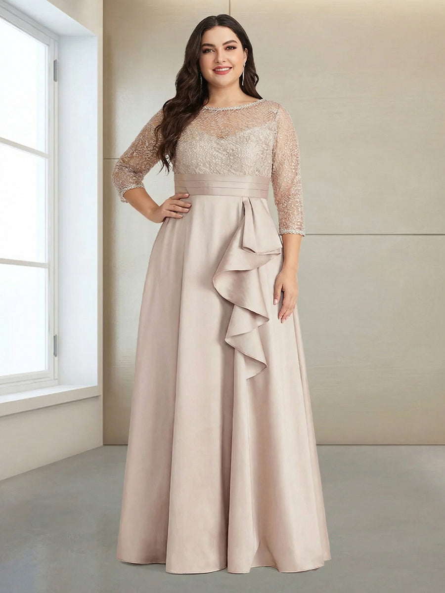 A-Line/Princess Scoop 3/4 Sleeves Floor-Length Plus Size Evening Dress Lavetir UK A-Line/Princess Scoop 3/4 Sleeves Floor-Length Plus Size Evening Dress Lavetir UK