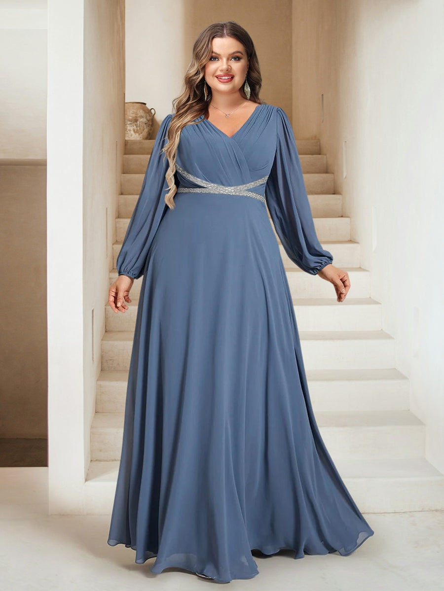 A-Line/Princess V-Neck Floor-Length Plus Size Bridesmaid Dresses With –  Lavetir UK