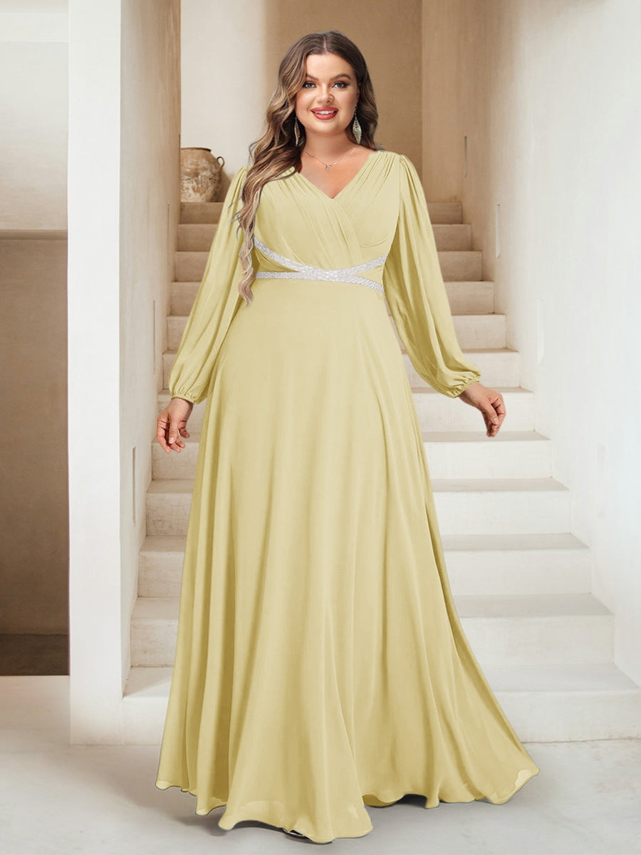 A-Line/Princess V-Neck Floor-Length Plus Size Bridesmaid Dresses With Sash