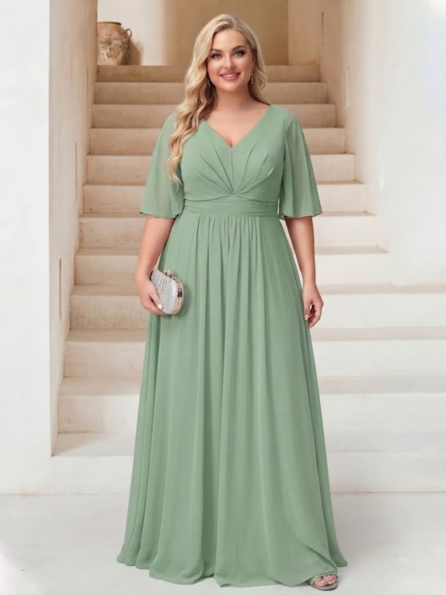 A-Line/Princess V-Neck Floor-Length Backless Plus Size Bridesmaid Dres Lavetir UK A-Line/Princess V-Neck Floor-Length Backless Plus Size Bridesmaid Dres Lavetir UK