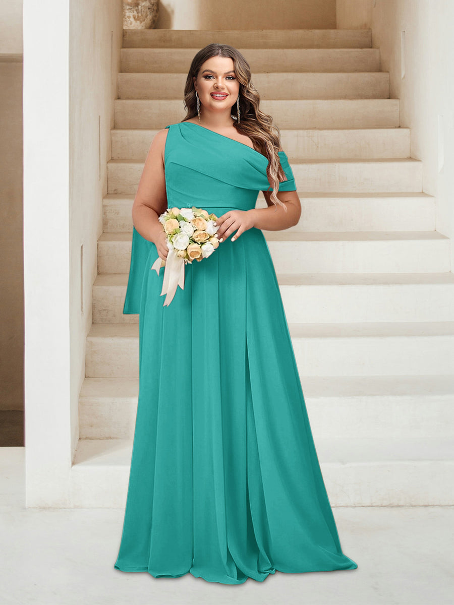 A-Line/Princess One-Shoulder Floor-Length Sleeveless Plus Size Bridesmaid Dresses