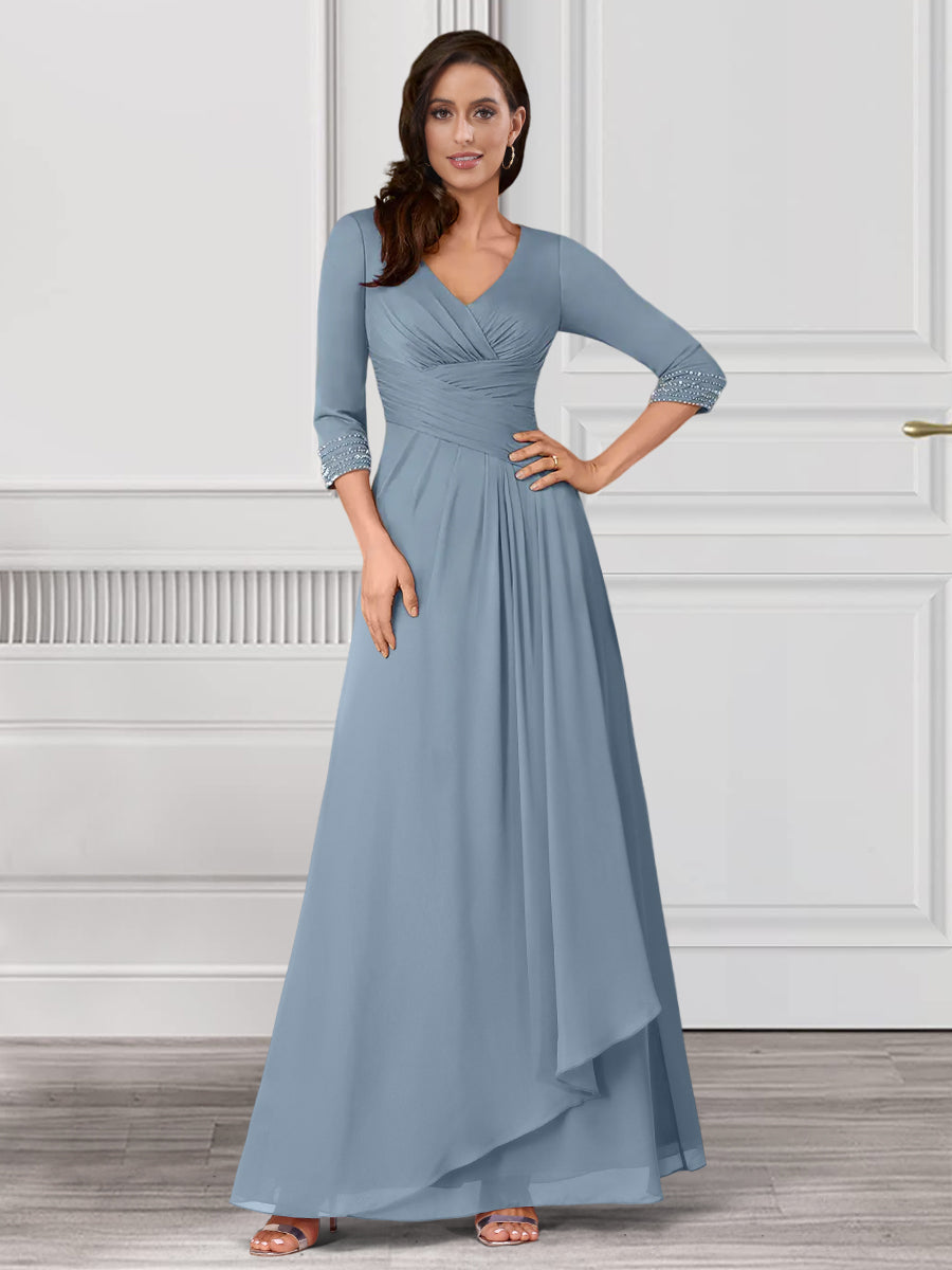 A-Line/Princess V-Neck 3/4 Sleeves Mother of the Bride Dresses With Ru   Lavetir UK