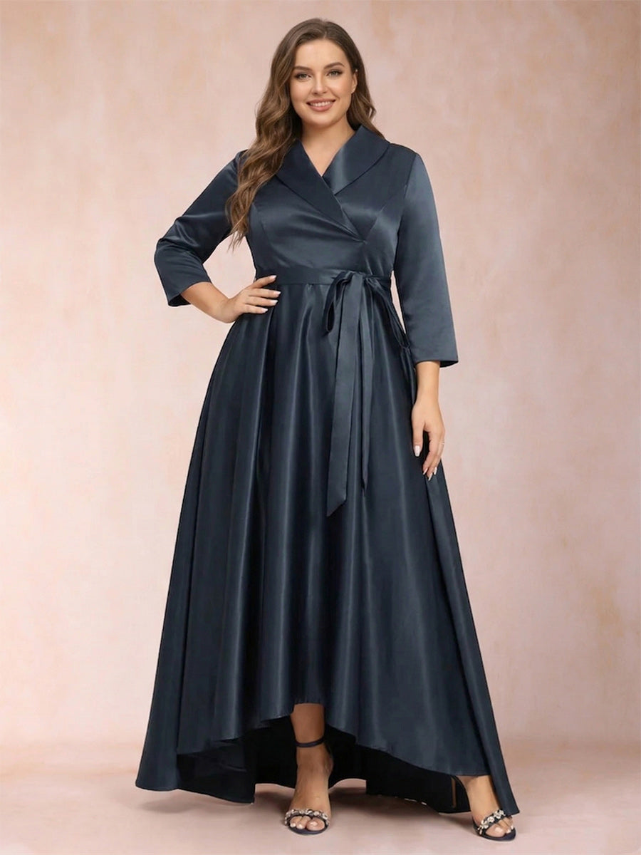 A-Line/Princess 3/4 Sleeves Asymmetrical V-Neck Plus Size Mother of th   Lavetir UK