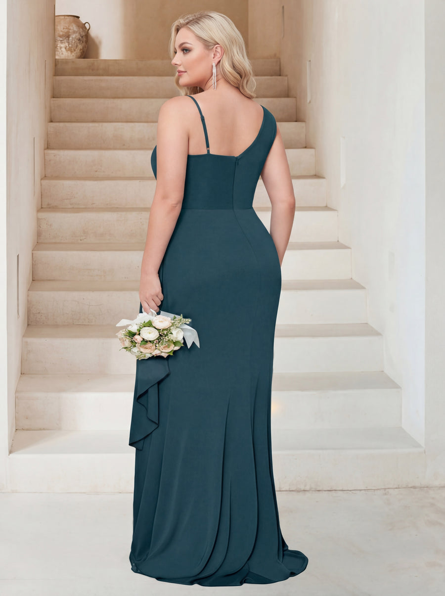 Sheath/Column Sweetheart Sleeveless Floor-Length Plus Size Formal Dresses with Split Side & Ruched