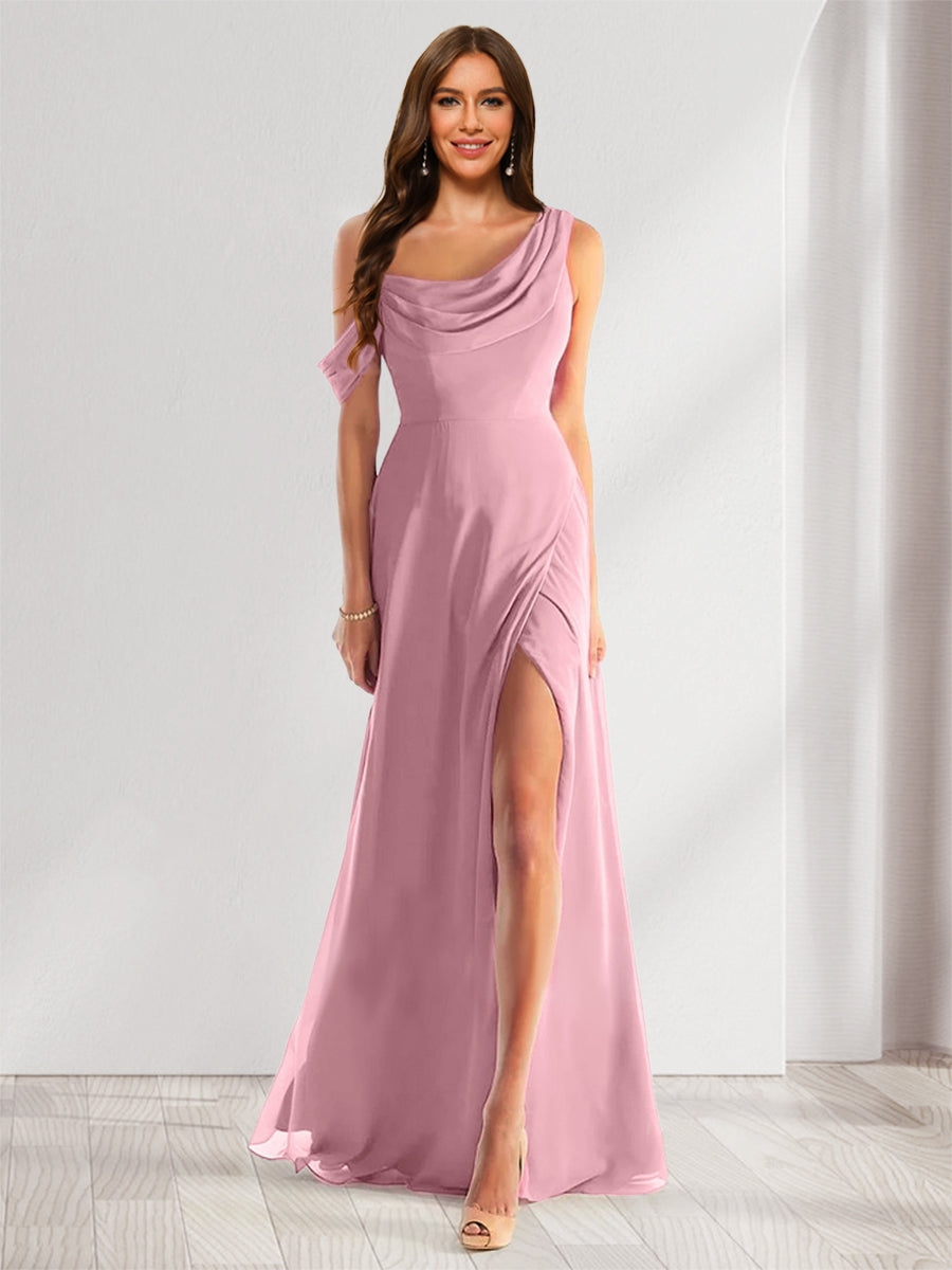 Sheath/Column Cowl Neck Sleeveless Floor-Length Chiffon Bridesmaid Dre –  Lavetir UK