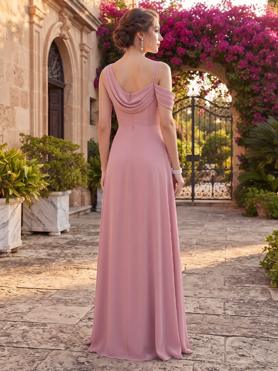 Sheath/Column Cowl Neck Sleeveless Floor-Length Bridesmaid Dresses with Split Side