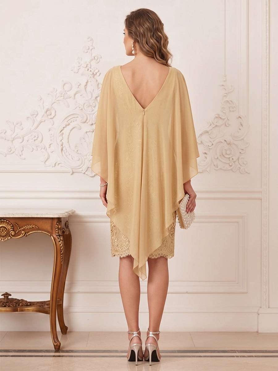 Sheath/Column Scoop Sleeveless Knee-Length Mother of the Bride Dresses With Appliques & Cape