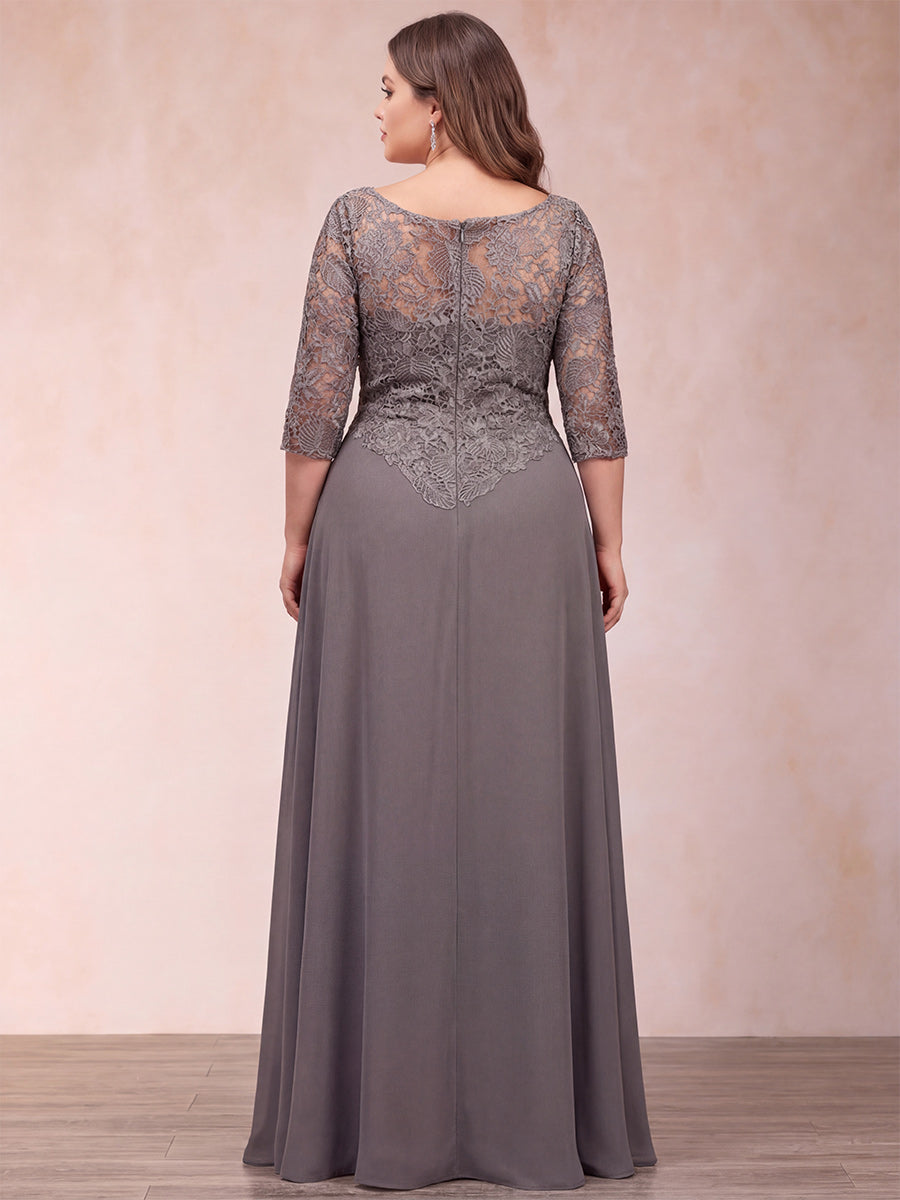 A-Line/Princess Scoop 3/4 Sleeves Plus size Mother of the Bride Dresses with Ruffles & Appliques