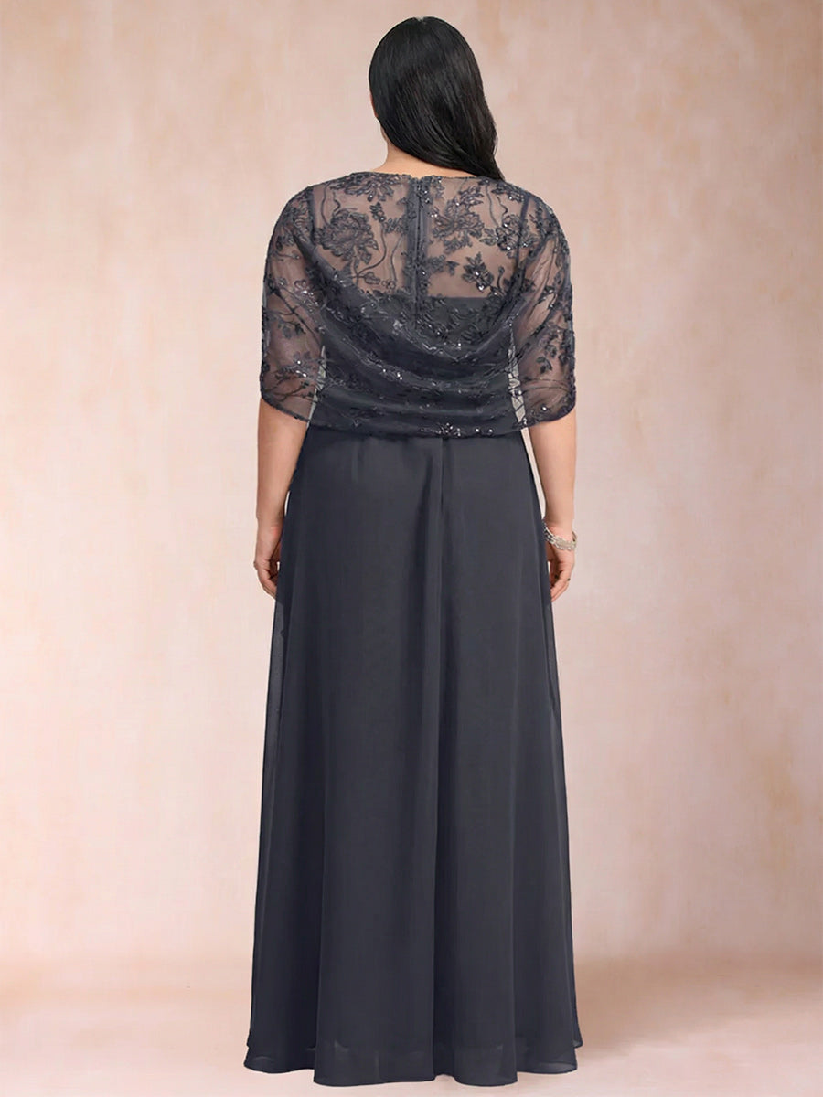A-Line/Princess Scoop Chiffon Plus Size Mother of the Bride Dresses with Appliques & Ruffles