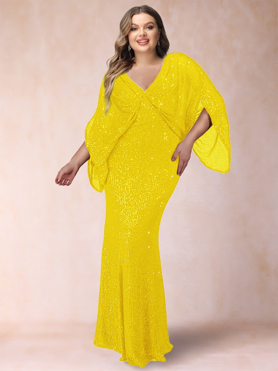Sheath/Column V-Neck Floor-Length Ruched Plus Size Mother of the Bride Dresses