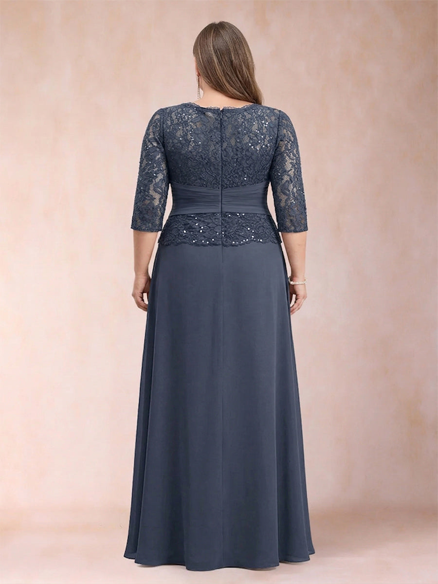 Sparkly A-Line/Princess Scoop Ruched Plus Size Mother of the Bride Dresses with Appliques & Rhinestone