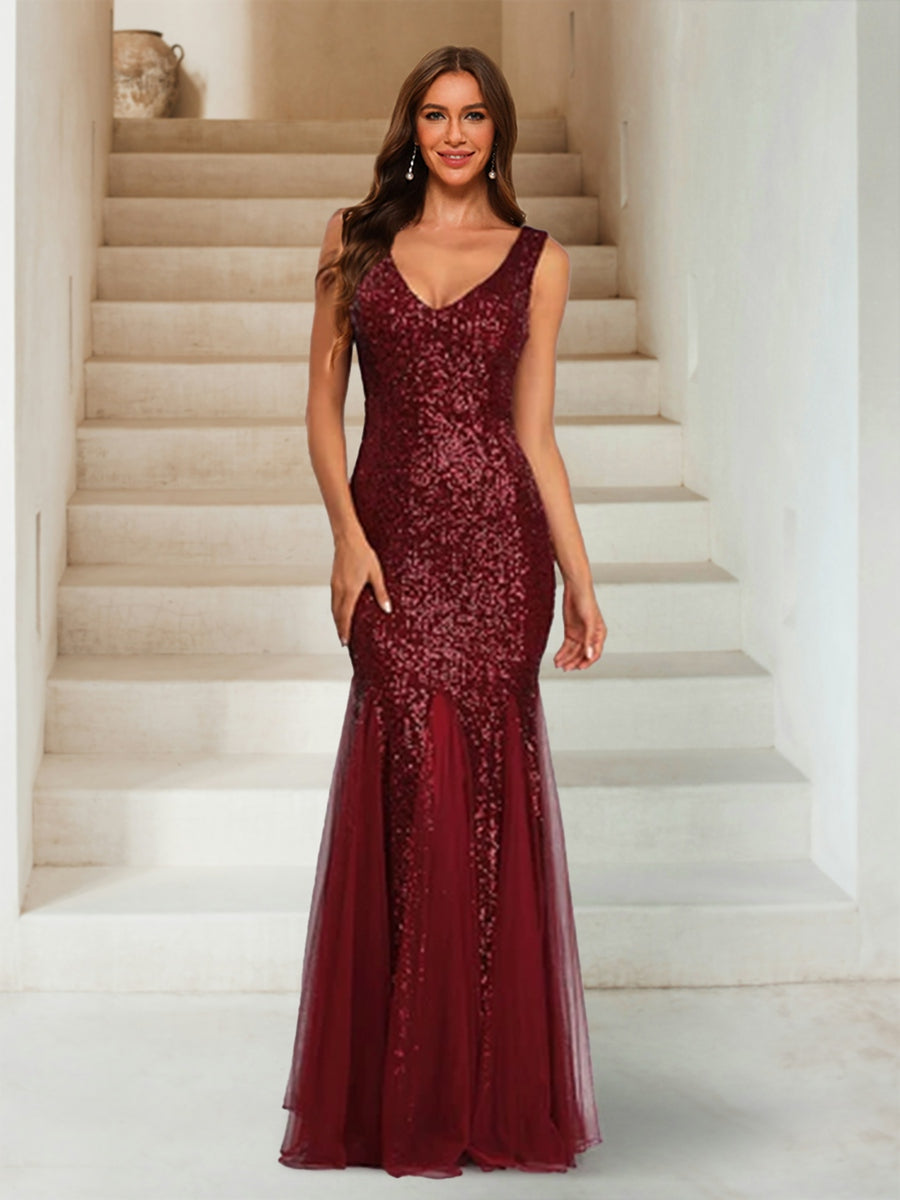 sparkly bridesmaid dresses uk Sparkly Trumpet/Mermaid V-Neck Sleeveless Floor-Length Bridesmaid Dres –  Lavetir UK