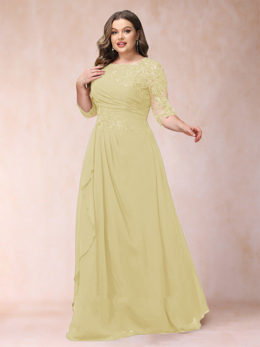 A-Line/Princess Scoop 3/4 Sleeves Plus Size Mother of the Bride Dresses with Applique