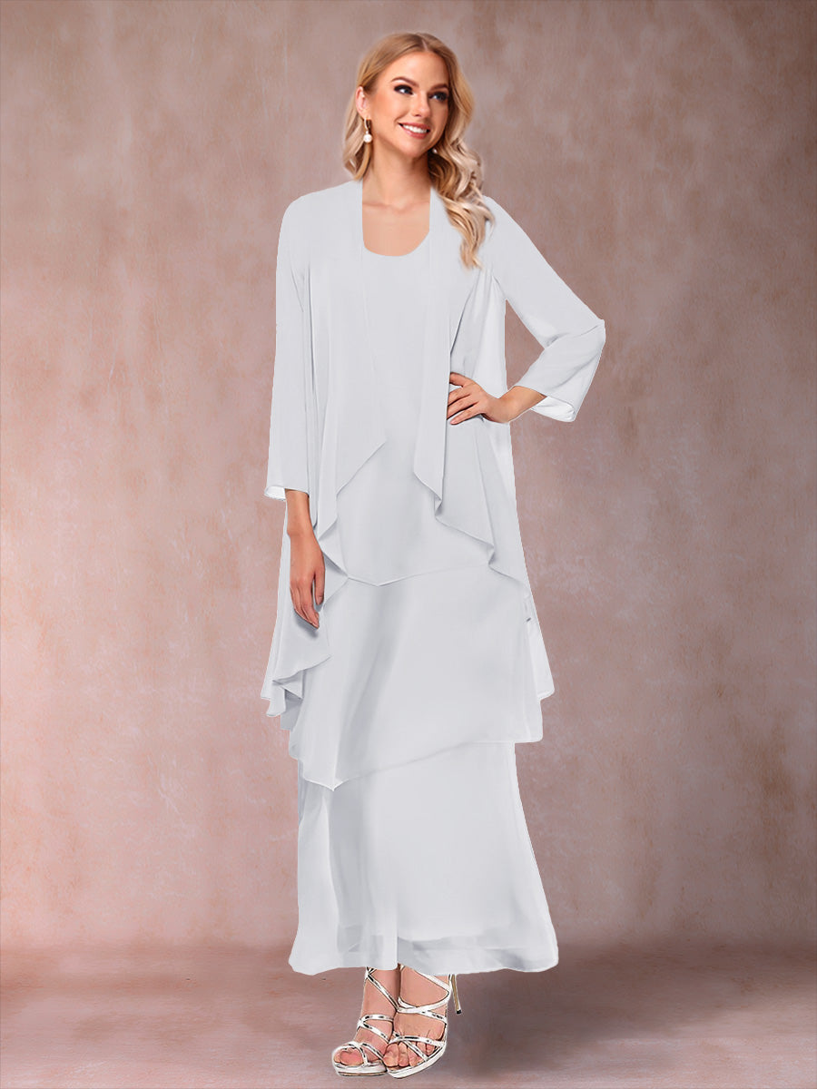 A-Line/Princess Scoop 3/4 Sleeves 3 Pieces Mother of the Bride Dress with Ruffles & Jacket