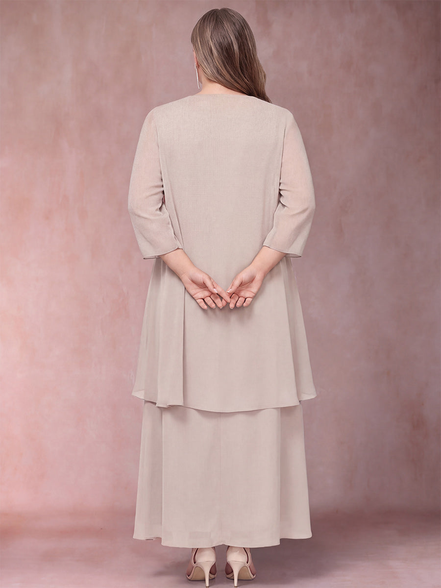 A-Line/Princess Scoop 3/4 Sleeves 3 Pieces Plus Size Mother of the Bride Dress with Ruffles & Jacket