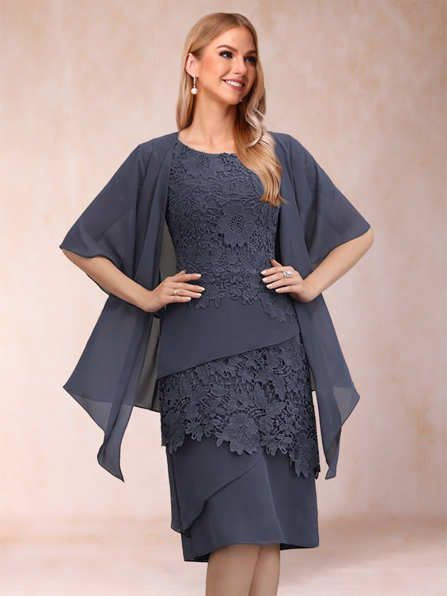 Sheath/Column Scoop 3/4 Sleeves 2 Pieces Mother of the Bride Dresses with Rhinestone & Jacket