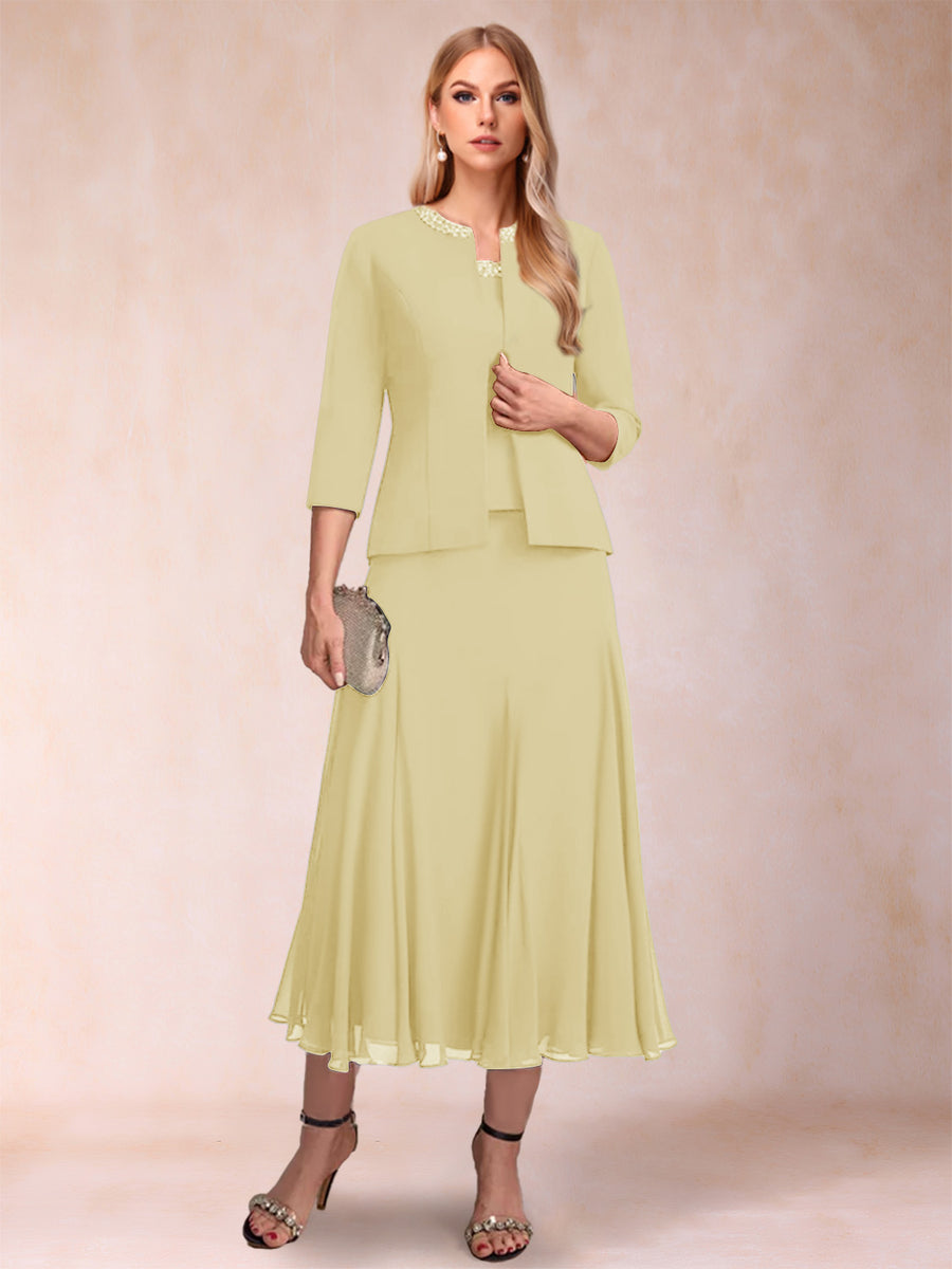 A-Line/Princess Scoop 3/4 Sleeves 2 Pieces Mother of the Bride Dresses with Sequins