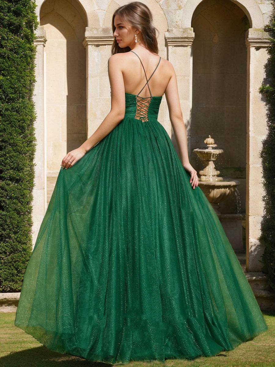 A-Line/Princess Scoop Sleeveless Ruched Prom Dresses