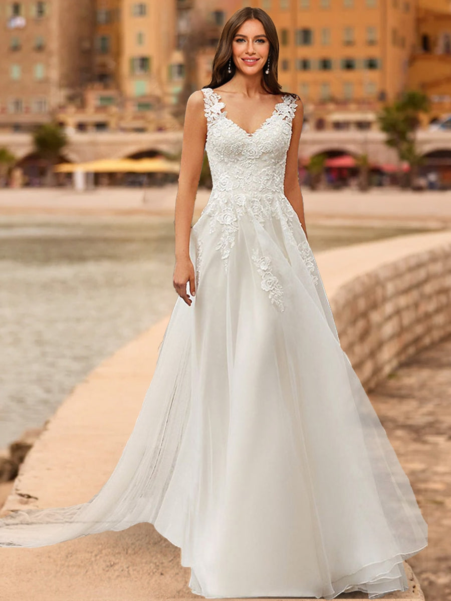 A-Line/Princess V-Neck Sleeveless Lace Wedding Dresses Lavetir UK A-Line/Princess V-Neck Sleeveless Lace Wedding Dresses Lavetir UK