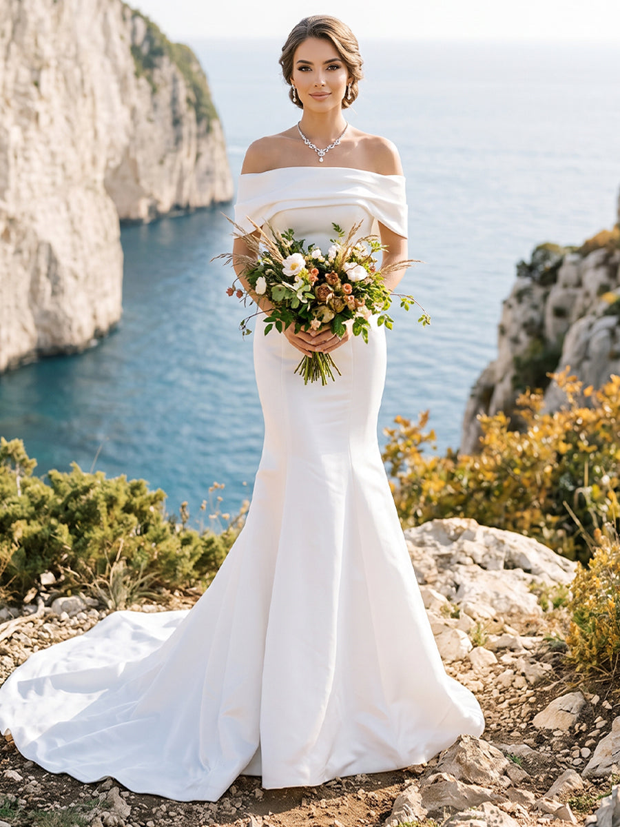 Trumpet/Mermaid Strapless Short Sleeves Ruched Wedding Dresses