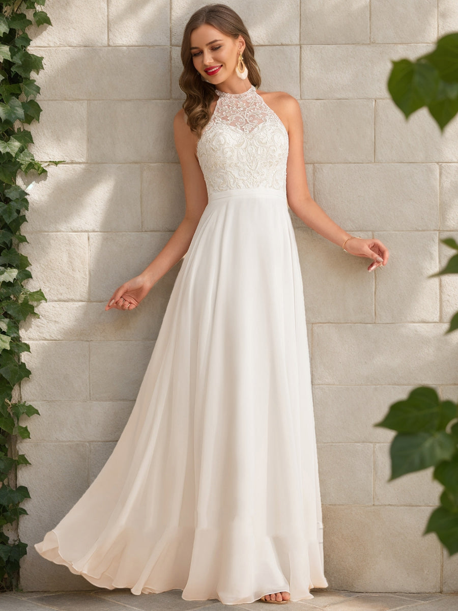 A-Line/Princess High Neck Sleeveless Sequins Wedding Dresses – Lavetir UK