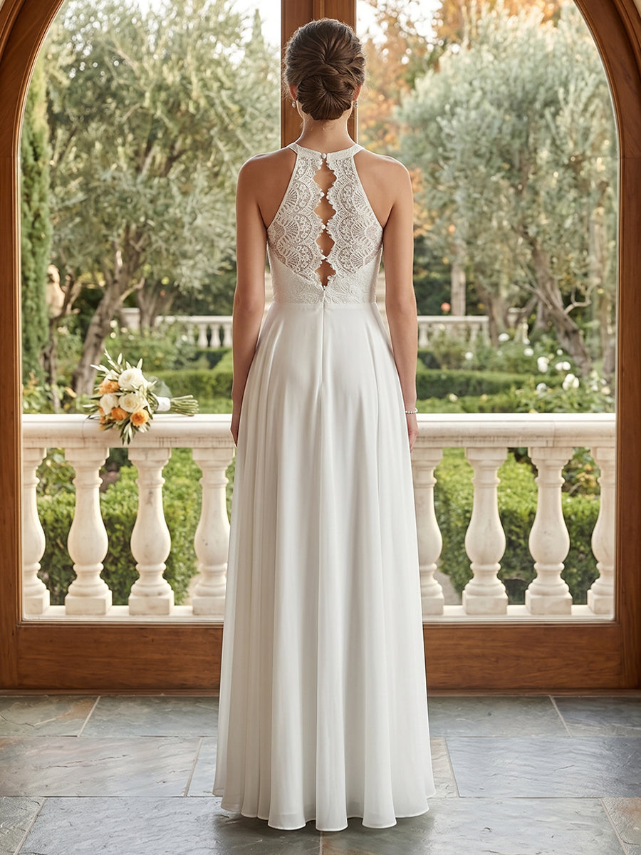 A-Line/Princess Scoop Sleeveless Lace Wedding Dresses