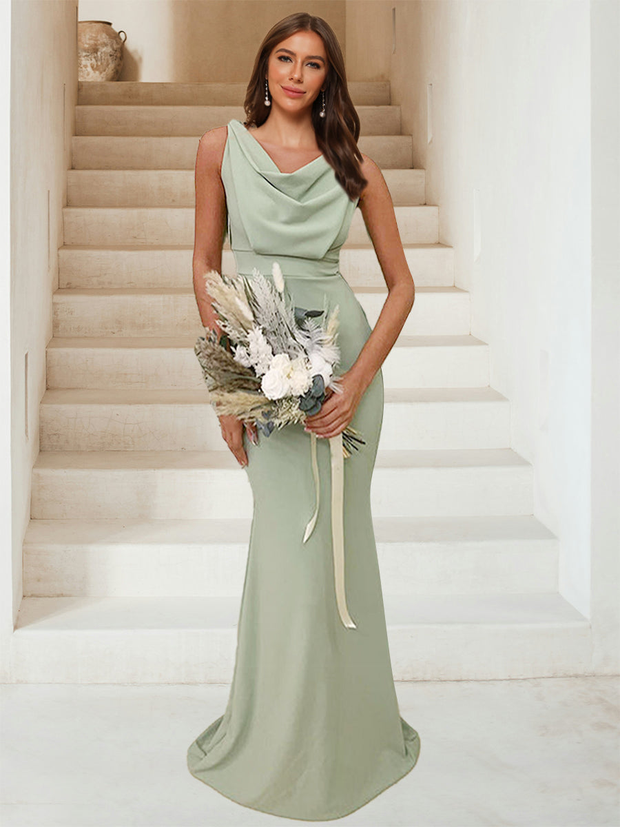 Trumpet/Mermaid Cowl Neck Sleeveless Ruched Bridesmaid Dresses – Lavetir UK