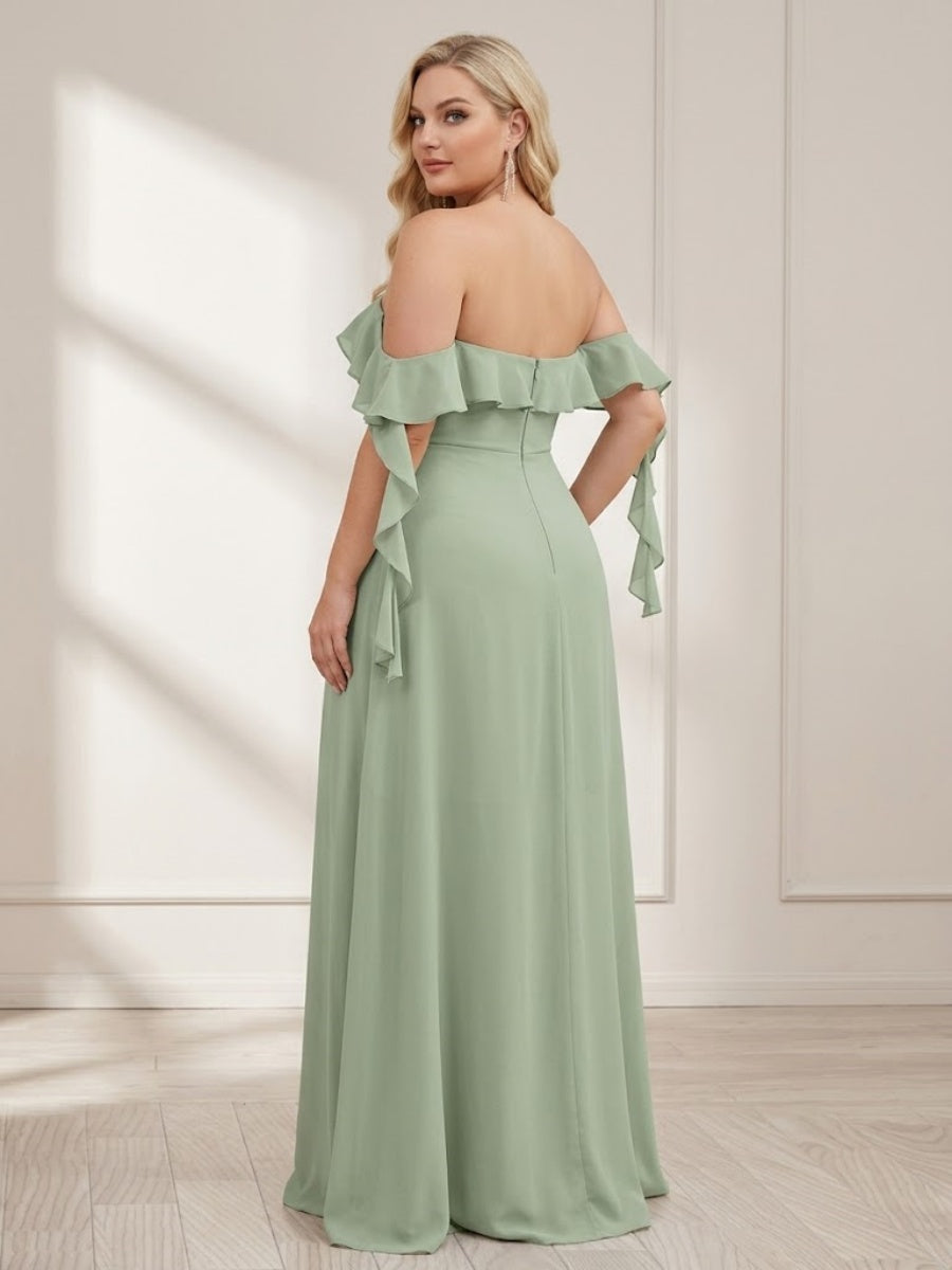A-Line/Princess Off-the-Shoulder Sleeveless Split Side Plus Size Bridesmaid Dresses