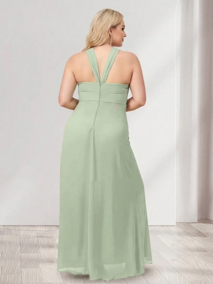 A-Line/Princess Halter Sleeveless Ruched Plus Size Bridesmaid Dresses