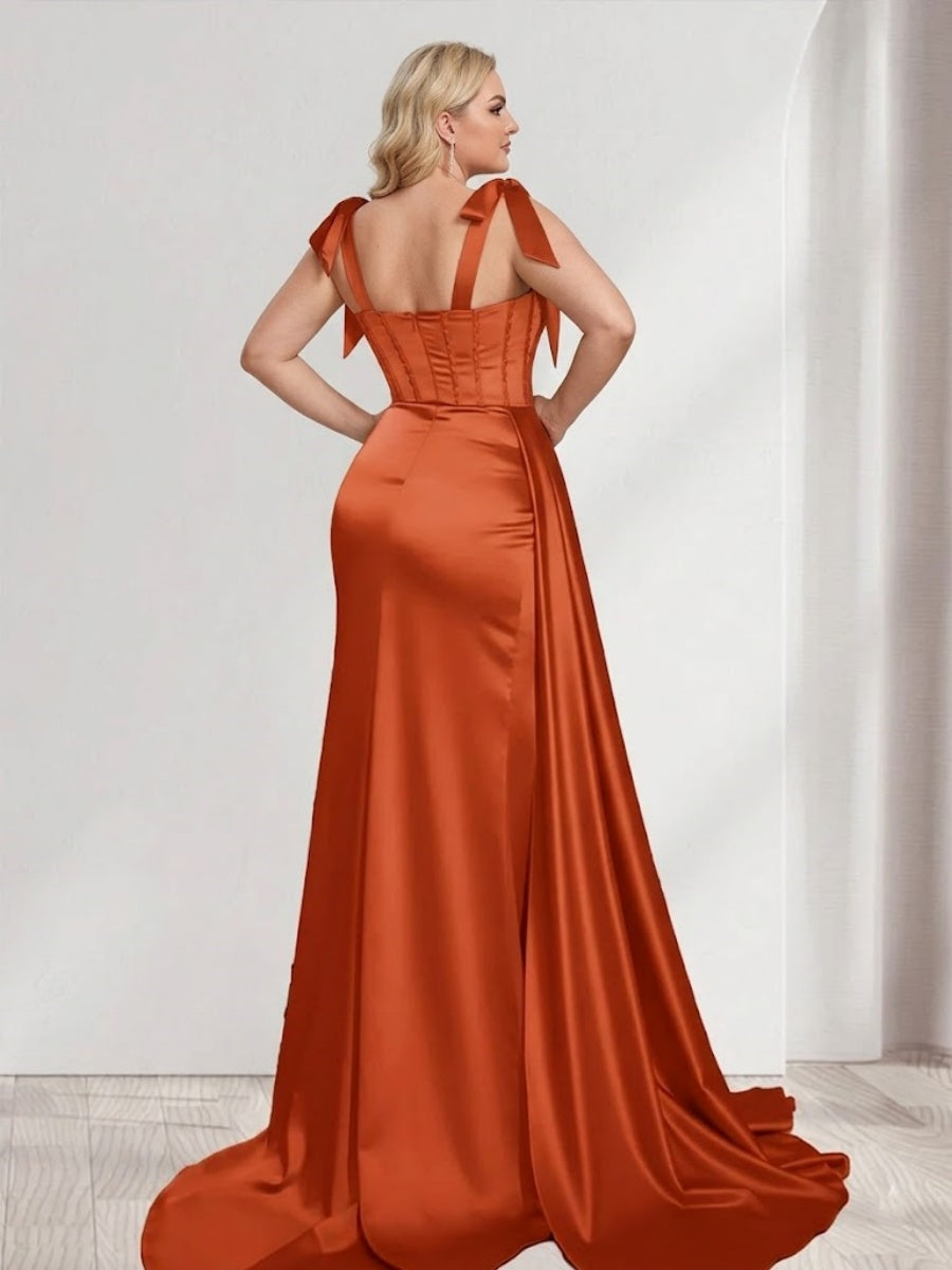 Sheath/Column Square Neck Sleeveless Split Side Plus Size Bridesmaid Dresses