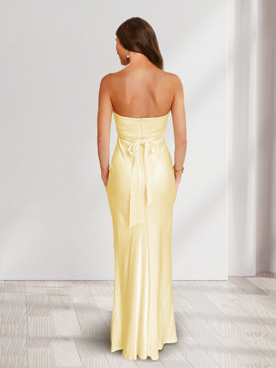 Sheath/Column Sweetheart Keyhole Long Bridesmaid Dresses with Belt