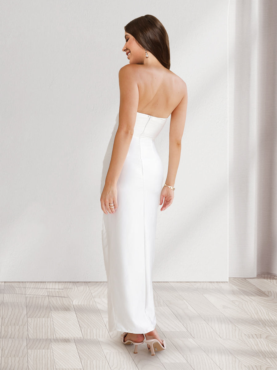 Sheath/Column Strapless Wrap Skirt Tie-Up Fitted Long Bridesmaid Dresses