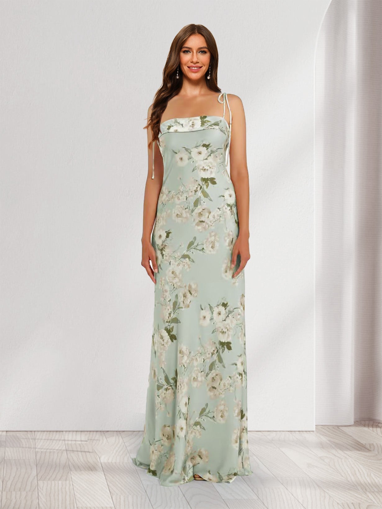 Sheath/Column Tie Straps Sleeveless Printed Floral Bridesmaid Dresses Lavetir UK Sheath/Column Tie Straps Sleeveless Printed Floral Bridesmaid Dresses Lavetir UK