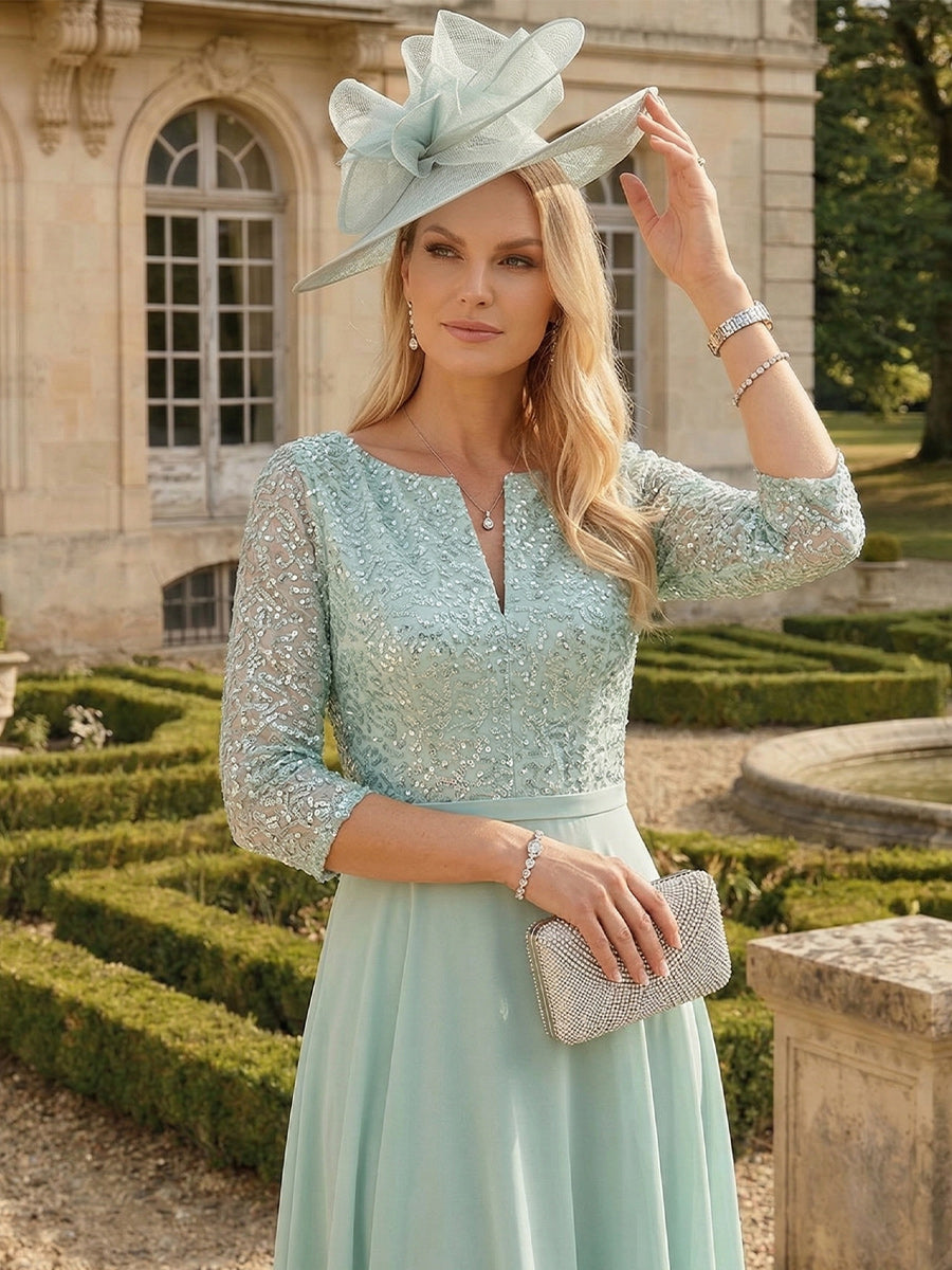 A-Line/Princess Illusion V-Neck Sequin Bodice Asymmetrical Mother of the Bride Dresses