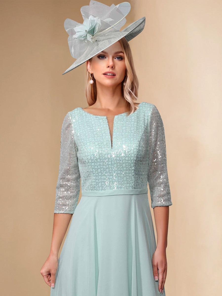 A-Line/Princess Illusion V-Neck Sequin Bodice Asymmetrical Mother of the Bride Dresses