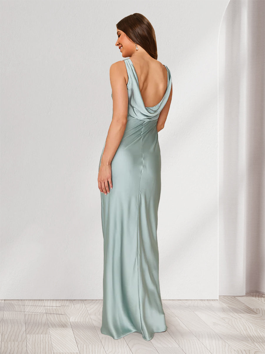 Sheath/Column V-Neck Floor-Length Long Ruched Bridesmaid Dresses