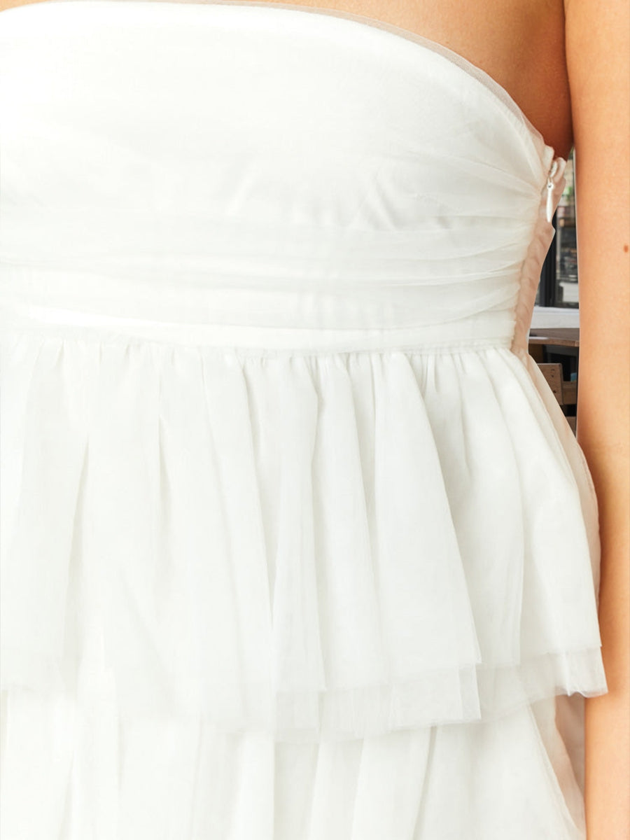 A-Line/Princess Strapless Layered Ruffle Tulle Mini Dresses Short Cocktail Dresses