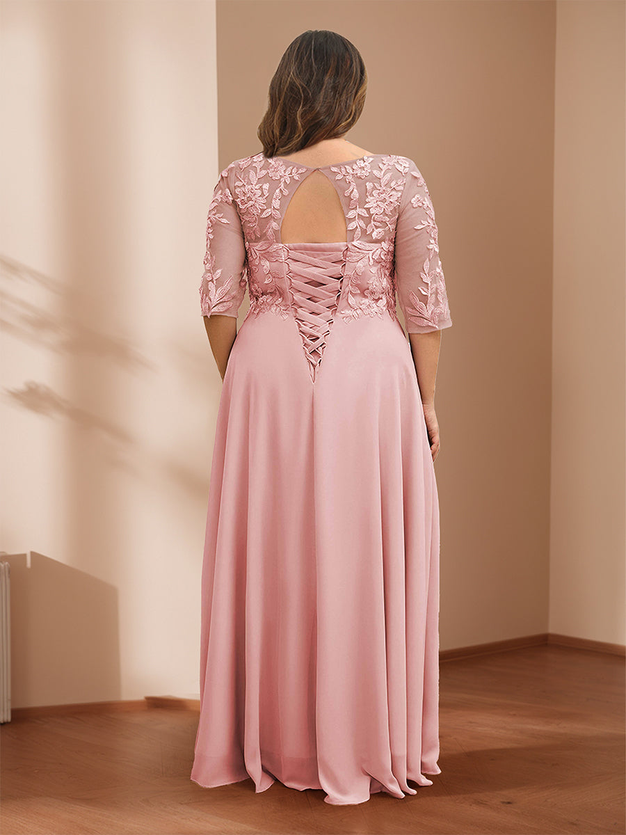 A-Line/Princess V-Neck Plus Size Mother of the Bride Dresses with Appliques & Watteau Train
