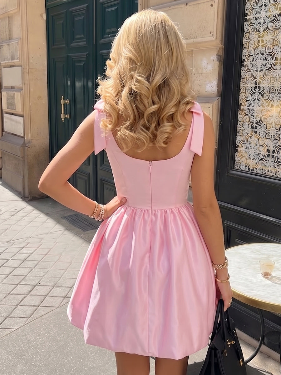 A-Line/Princess Square Neck Sleeveless Short/Mini Semi Formal Dresses with Bowknot