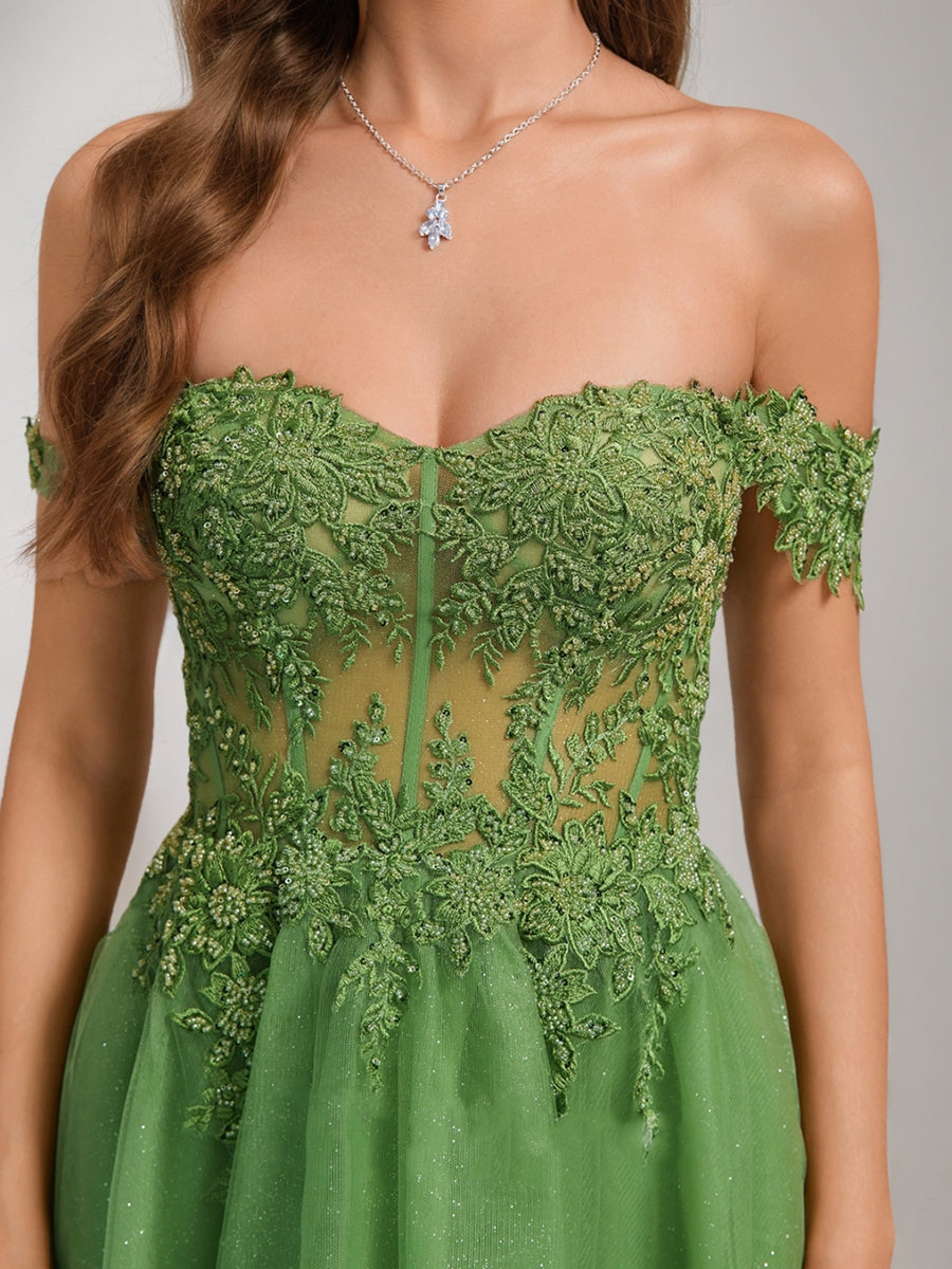 A-Line/Princess Off-the-Shoulder Tulle Short Cocktail Dresses with Appliques