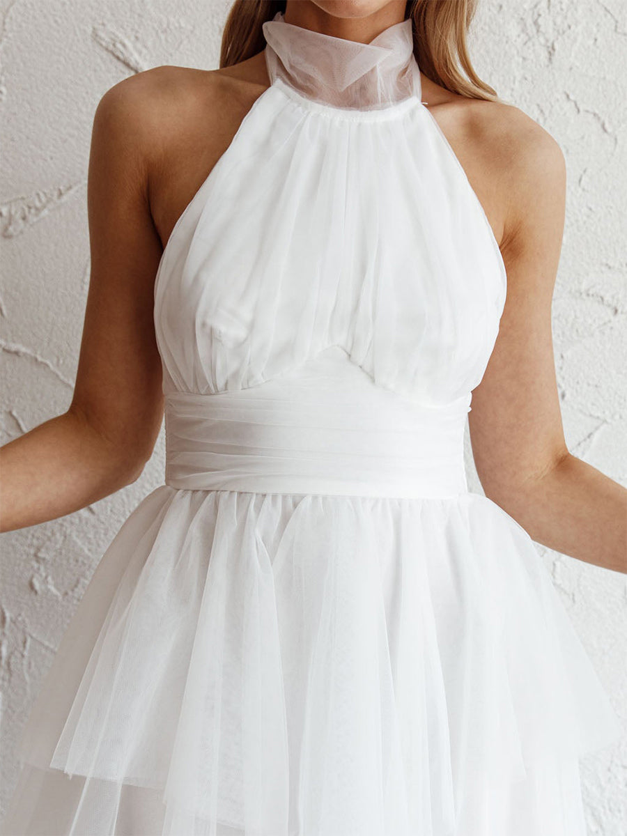 A-Line/Princess Halter Tulle Short/Mini Simple Cocktail Dresses with Pleats