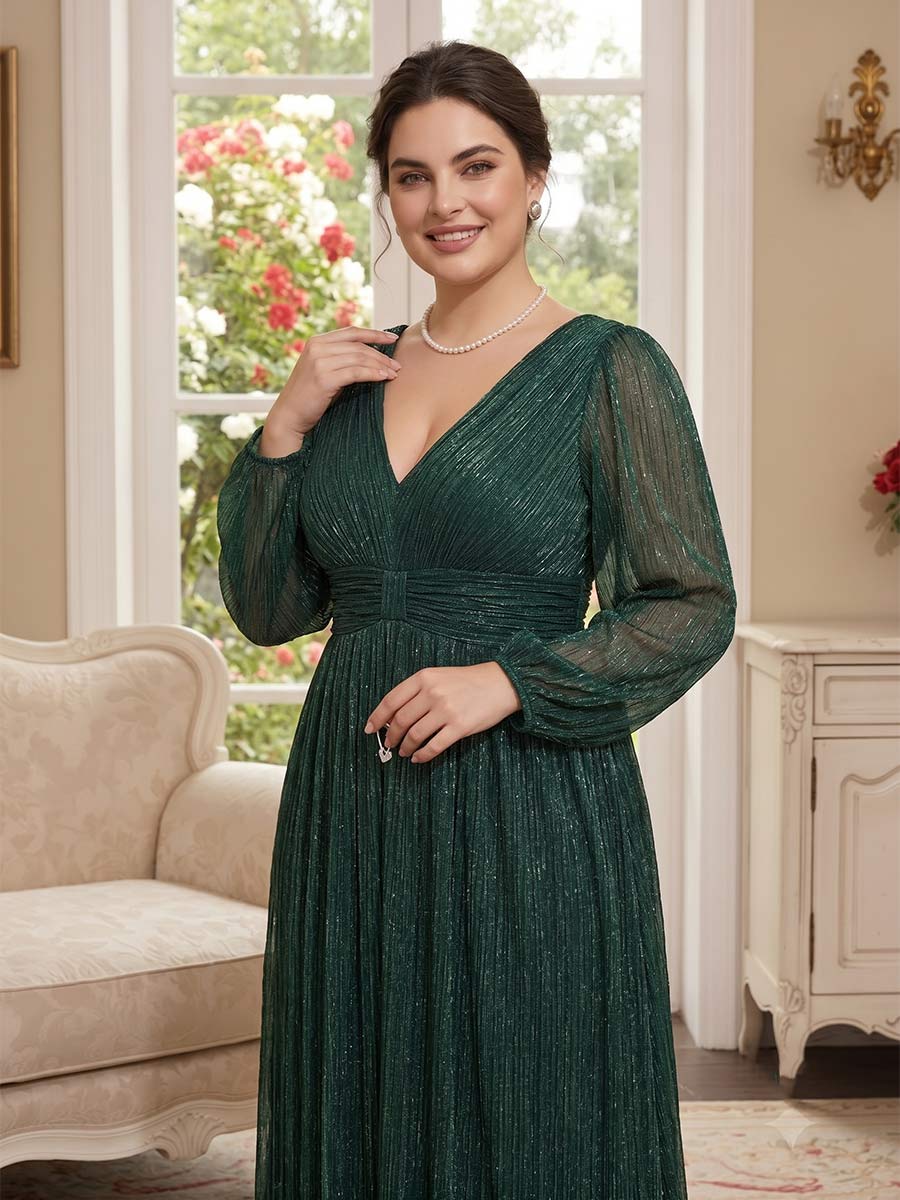 A-Line/Princess V-Neck Long Sleeves Plus Size Mother of the Bride Dresses With Ruched