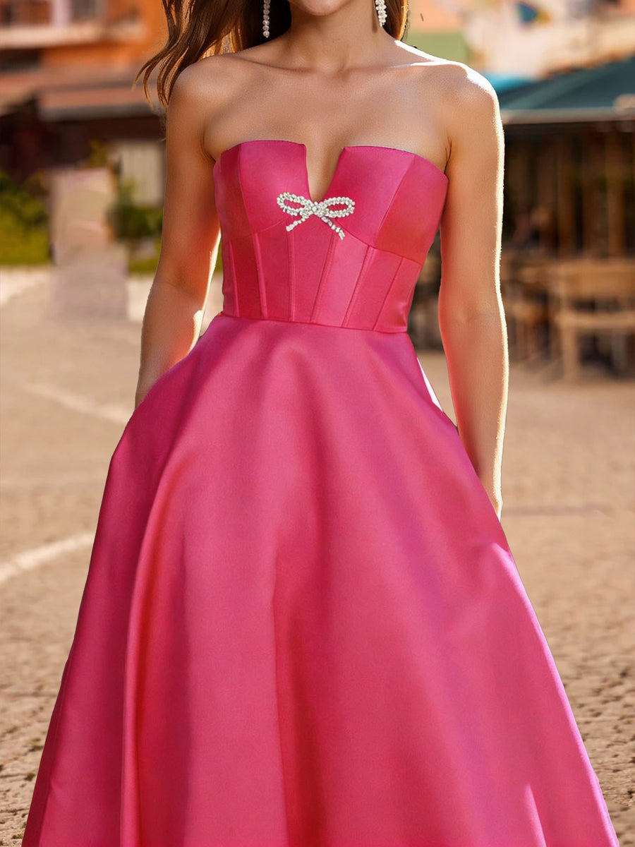 A-Line/Princess Off-the-Shoulder Floor-Length Formal Dresses With Bow(s)