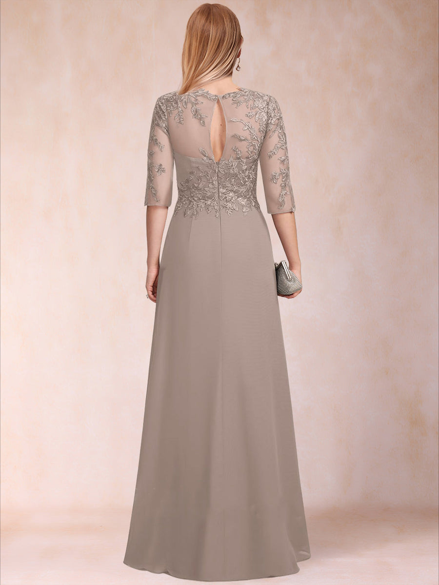 Sheath/Column Crew Neck Half Sleeves Mother of the Bride Dresses With Appliques