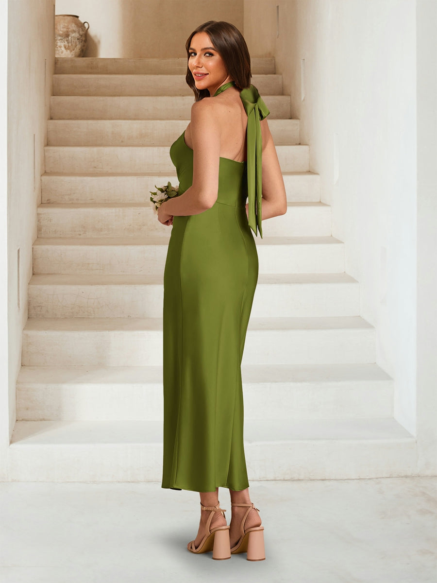 Sheath/Column Criss Cross Ruched Ankle-Length Bridesmaid Dresses