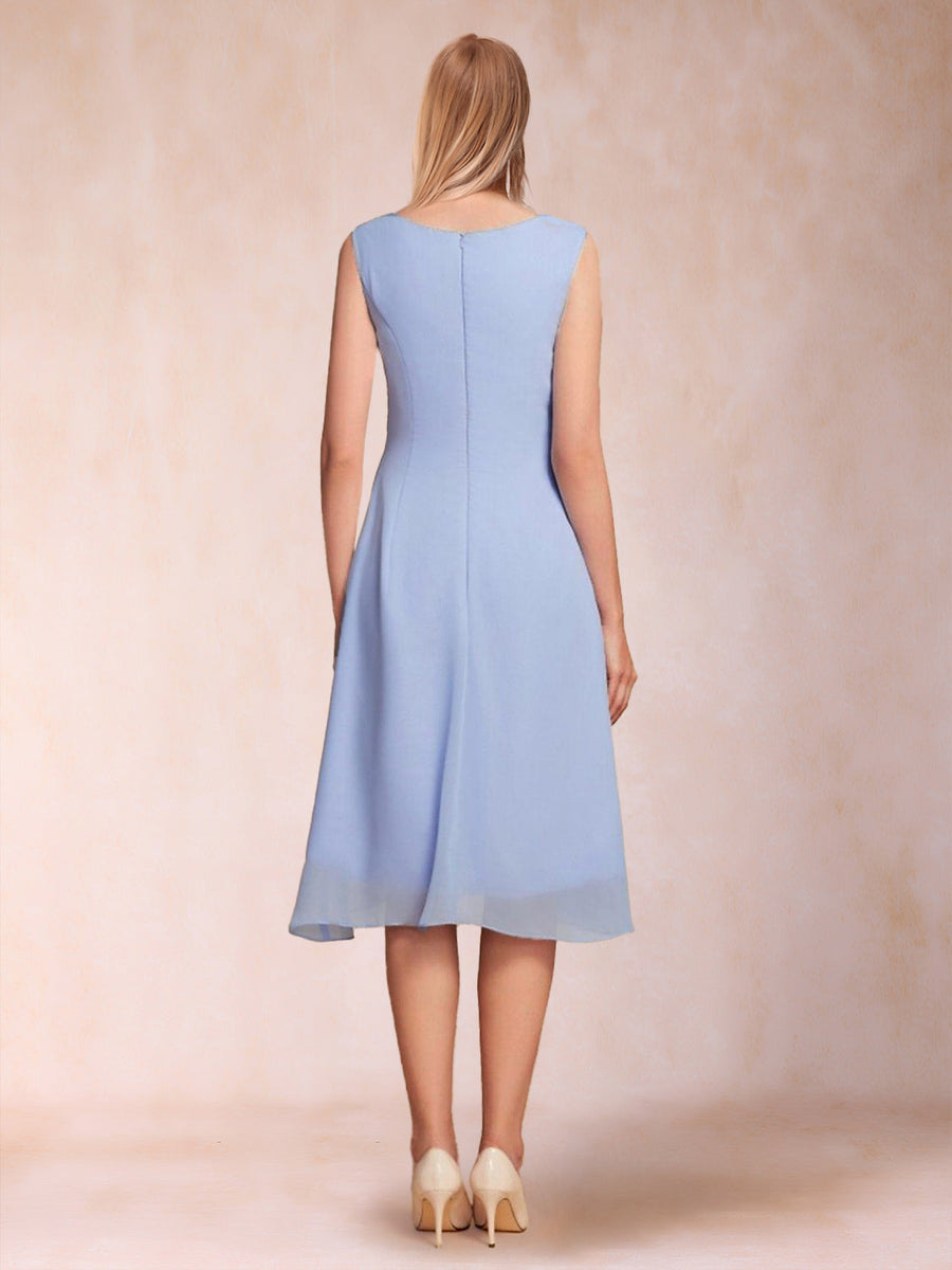 A-Line/Princess Scoop Sleeveless Tea-Length Two Piece Mother of the Bride Dresses with Lace & Appliques