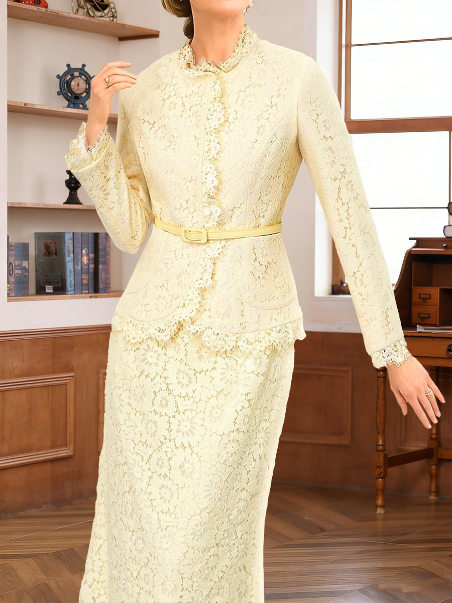 A-Line/Princess Scoop Long Sleeves Knee-Length Mother of the Bride Dresses with Lace