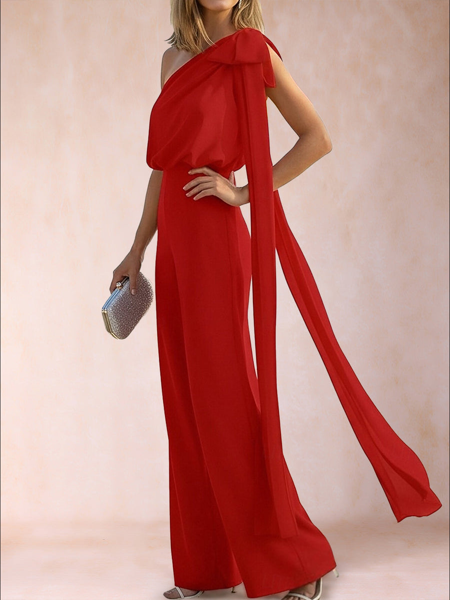 Jumpsuits One-Shoulder Sleeveless Ankle-Length Mother of the Bride Dresses with Bowknot
