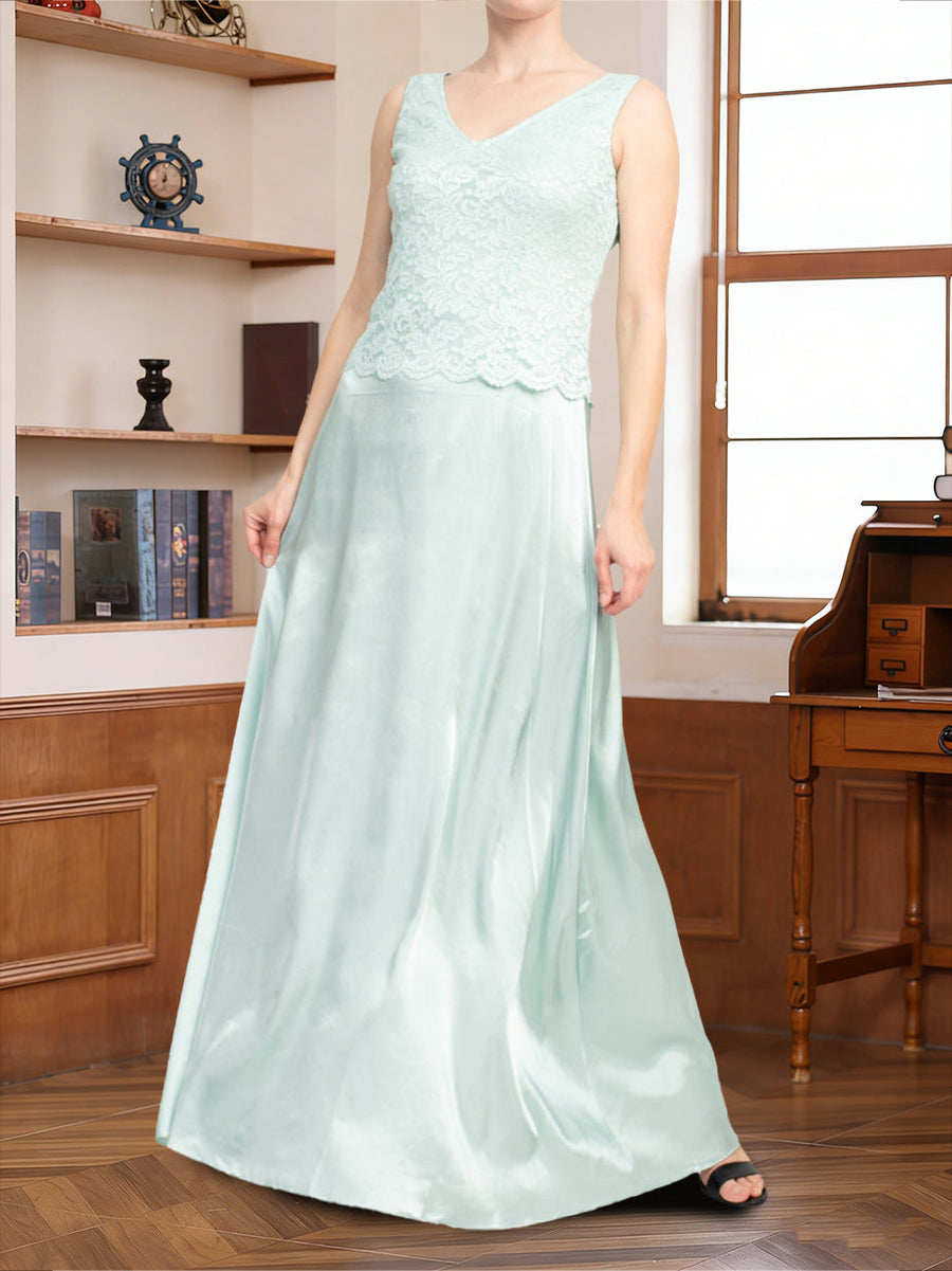 A-Line/Princess V-Neck Long Sleeves Floor-Length Mother of the Bride Dresses with Lace & Jacket